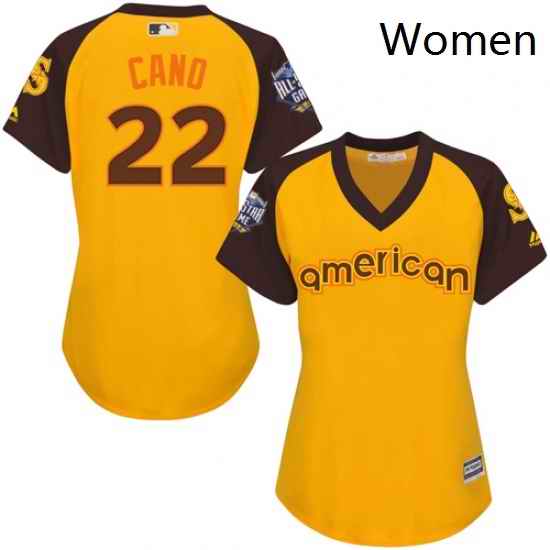 Womens Majestic Seattle Mariners 22 Robinson Cano Authentic Yellow 2016 All Star American League BP Cool Base MLB Jersey